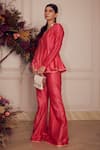 Shop_Ridhi Mehra_Pink Chanderi Embroidery Gota Patti V Neck Leelah Peplum Top And Pant Set _Online_at_Aza_Fashions