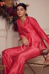 Ridhi Mehra_Pink Chanderi Embroidery Gota Patti V Neck Leelah Peplum Top And Pant Set _at_Aza_Fashions