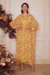 Buy_Ridhi Mehra_Yellow Kaftan Georgette And Inner Mulmul Floral Round Eira  _at_Aza_Fashions