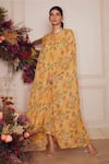 Ridhi Mehra_Yellow Kaftan Georgette And Inner Mulmul Floral V Mikah  _Online_at_Aza_Fashions