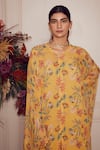 Shop_Ridhi Mehra_Yellow Kaftan Georgette And Inner Mulmul Floral V Mikah  _Online_at_Aza_Fashions