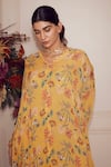 Ridhi Mehra_Yellow Kaftan Georgette And Inner Mulmul Floral V Mikah  _at_Aza_Fashions