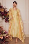 Buy_Ridhi Mehra_Yellow Kaftan Fine Silk And Inner Mulmul Square Neck Fraidy Ombre  _Online_at_Aza_Fashions