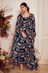 Shop_Ridhi Mehra_Blue Kaftan Georgette And Inner Mulmul Floral Corrie  _at_Aza_Fashions