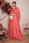 Ridhi Mehra_Peach Kaftan Fine Silk And Inner Mulmul V Neck Zayah  _Online_at_Aza_Fashions