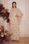 Buy_Ridhi Mehra_Beige Kaftan Georgette And Inner Mulmul Floral V Kahlia  _at_Aza_Fashions