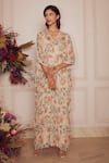 Ridhi Mehra_Beige Kaftan Georgette And Inner Mulmul Floral V Kahlia  _Online_at_Aza_Fashions