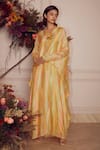 Ridhi Mehra_Yellow Kaftan Fine Silk And Inner Mulmul V Neck Evyn  _Online_at_Aza_Fashions