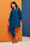 Buy_Ridhi Mehra_Blue Chanderi Notched Fauve Flared Kurta And Tulip Pant Set  _at_Aza_Fashions