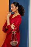 Ridhi Mehra_Red Silk V Neck Penelope Kurta And Pant Set  _Online_at_Aza_Fashions