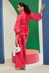 Shop_Ridhi Mehra_Fuchsia Chanderi Spread Collar Jemma Shirt And Flared Pant Set  _at_Aza_Fashions