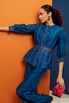 Ridhi Mehra_Blue Chanderi Round Jemma Shirt And Flared Pant Set  _at_Aza_Fashions