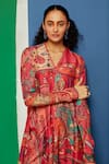 Shop_Ridhi Mehra_Fuchsia Chanderi Printed Paisley And Floral Emery Kurta & Pant Set  _at_Aza_Fashions