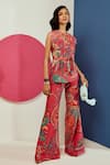 Buy_Ridhi Mehra_Fuchsia Chanderi Paisley And Floral Motifs Reyna Printed Shirt & Flared Pant Set _at_Aza_Fashions