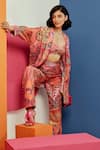 Shop_Ridhi Mehra_Multi Color Chanderi Paisley And Floral Motifs Emery Printed Pant Set With Cape _at_Aza_Fashions