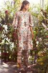 Shop_Ridhi Mehra_Beige Chanderi Round Kurta And Pant Set  _at_Aza_Fashions