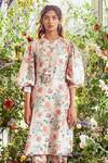 Ridhi Mehra_Beige Chanderi Round Kurta And Pant Set  _Online_at_Aza_Fashions