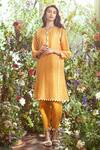 Buy_Ridhi Mehra_Yellow Chanderi Round Kurta And Pant Set  _at_Aza_Fashions