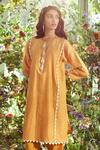 Ridhi Mehra_Yellow Chanderi Round Kurta And Pant Set  _Online_at_Aza_Fashions