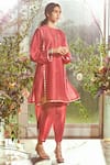 Buy_Ridhi Mehra_Red Chanderi Round Kurta And Pant Set  _at_Aza_Fashions