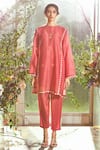 Ridhi Mehra_Red Chanderi Round Kurta And Pant Set  _Online_at_Aza_Fashions