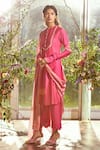 Ridhi Mehra_Pink Chanderi Round Kurta Set  _Online_at_Aza_Fashions