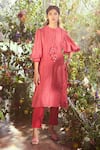 Buy_Ridhi Mehra_Red Chanderi Round Kurta And Pant Set _at_Aza_Fashions