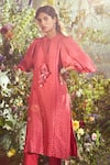 Shop_Ridhi Mehra_Red Chanderi Round Kurta And Pant Set _at_Aza_Fashions