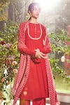 Buy_Ridhi Mehra_Red Chiffon Round Gathered Anarkali Set  _Online_at_Aza_Fashions