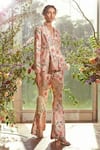 Buy_Ridhi Mehra_Beige Chanderi V Neck Floral Print Pant Set _at_Aza_Fashions