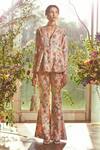 Ridhi Mehra_Beige Chanderi Floral Print Pant Set_Online_at_Aza_Fashions
