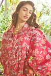 Buy_Ridhi Mehra_Pink Chanderi Notched Collar Printed Dress  _Online_at_Aza_Fashions