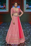 Buy_Ridhi Mehra_Pink Raw Silk Embroidered Bridal Lehenga Set _at_Aza_Fashions