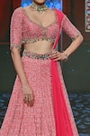 Shop_Ridhi Mehra_Pink Raw Silk Embroidered Bridal Lehenga Set _Online_at_Aza_Fashions