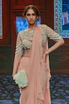 Shop_Ridhi Mehra_Peach Pre-draped Ruffle Saree_Online_at_Aza_Fashions
