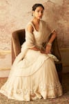 Ridhi Mehra_White Net Scoop Neck Pre-draped Ruffle Saree Set  _Online_at_Aza_Fashions