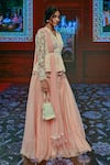 Ridhi Mehra_Peach Organza, Net Embroidered Kurta Set _Online_at_Aza_Fashions