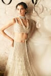 Shop_Ridhi Mehra_White Net Scoop Neck Embroidered Bridal Lehenga Set _at_Aza_Fashions