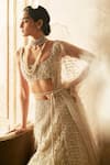 Ridhi Mehra_White Net Scoop Neck Embroidered Bridal Lehenga Set _Online_at_Aza_Fashions