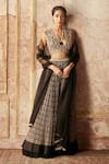 Buy_Ridhi Mehra_Black Net V Neck Ikat Print Lehenga Set _at_Aza_Fashions