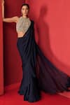 Buy_Ridhi Mehra_Blue Net Round Ruffle Pre-draped Saree Set _Online_at_Aza_Fashions