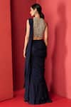 Shop_Ridhi Mehra_Blue Net Round Ruffle Pre-draped Saree Set _at_Aza_Fashions
