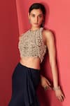 Shop_Ridhi Mehra_Blue Net Round Ruffle Pre-draped Saree Set _Online_at_Aza_Fashions