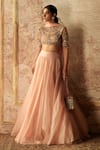 Buy_Ridhi Mehra_Peach Net Boat Organza Lehenga Set _at_Aza_Fashions