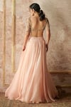 Shop_Ridhi Mehra_Peach Net Boat Organza Lehenga Set _at_Aza_Fashions