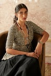 Ridhi Mehra_Black Chanderi V Neck Kurta And Sharara Set  _Online_at_Aza_Fashions