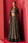 Buy_Ridhi Mehra_Black Net Round Organza Cape And Printed Lehenga Set _at_Aza_Fashions