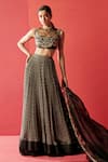 Buy_Ridhi Mehra_Black Net Round Organza Cape And Printed Lehenga Set _Online_at_Aza_Fashions