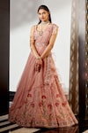 Shop_Ridhi Mehra_Pink Net Embroidered Floral Motifs Scoop Neck Floryn Lehenga Set _Online_at_Aza_Fashions