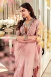 Ridhi Mehra_Pink Cosmo Pre-draped Ruffle Saree With Blouse_Online_at_Aza_Fashions